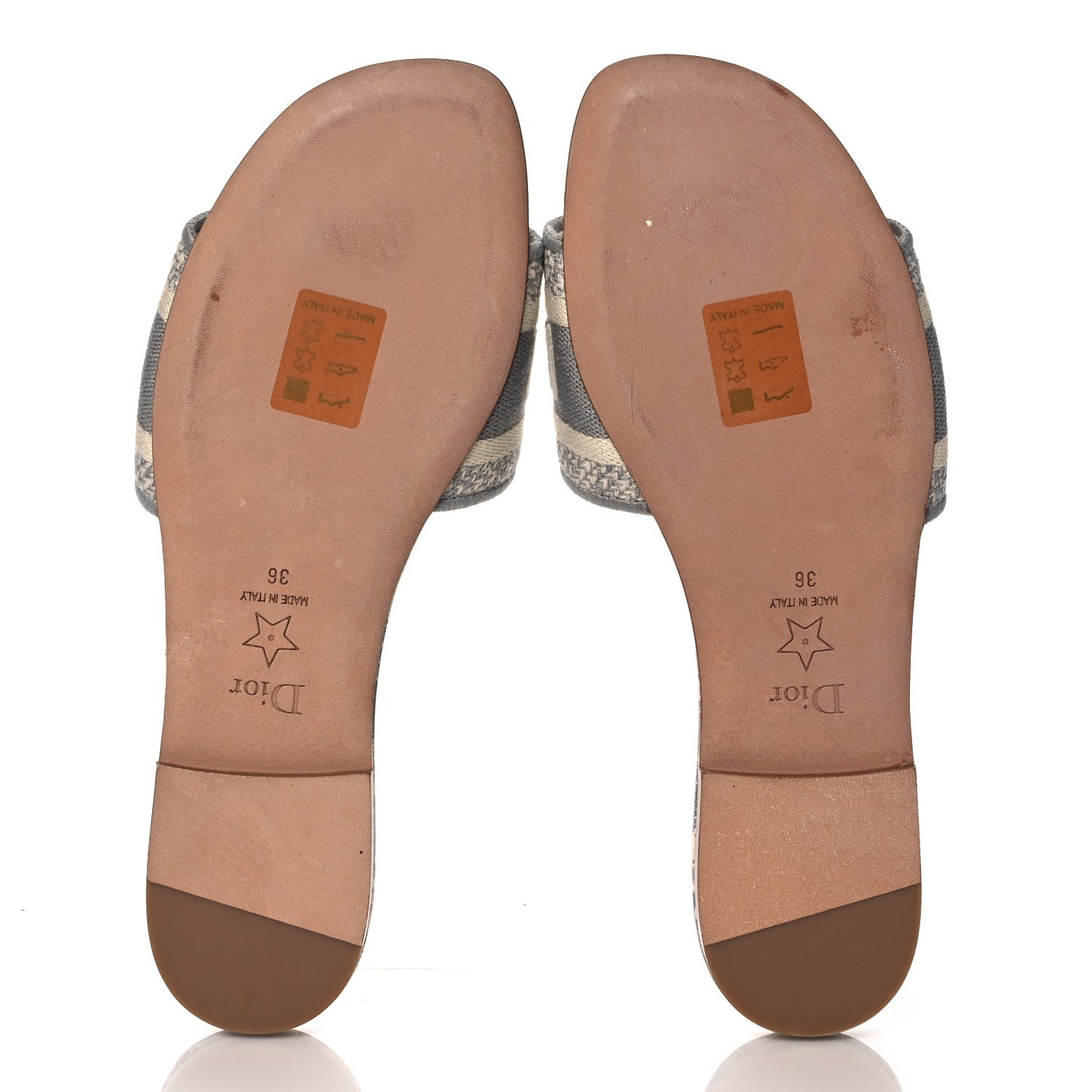 Canvas Toile de Jouy Embroidered Dway Flat Slide Sandals 36 Grey Stone