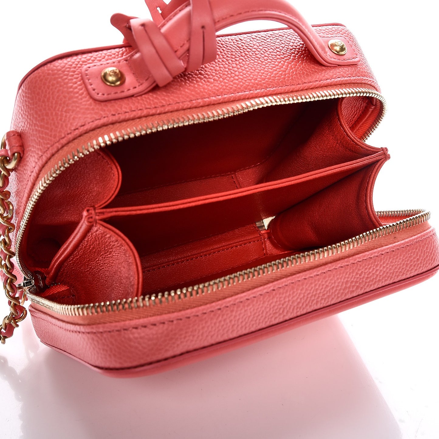 Caviar Quilted Small CC Filigree Vanity Case Coral