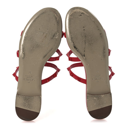 Valentino Garavani Nappa Lacquered Monochrome Rockstud Caged Flat Slide Sandals 37 Rouge Pur 7 of 12
