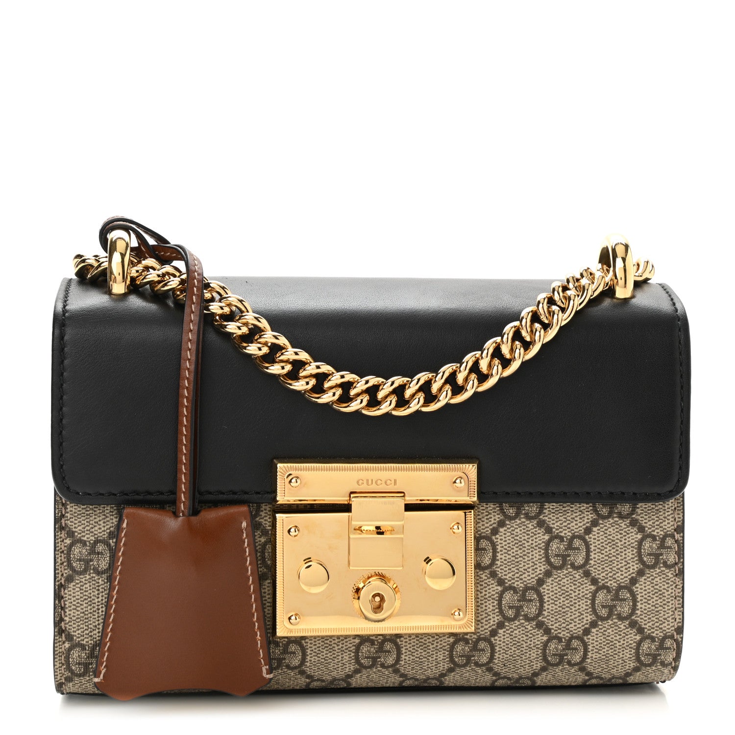 Gucci GG Supreme Monogram Calfskin Small Padlock Shoulder Bag Beige Black Cuir 1 of 8