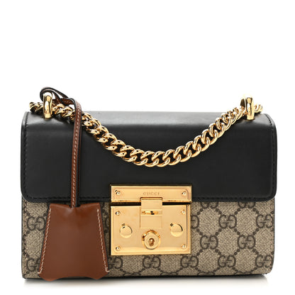 Gucci GG Supreme Monogram Calfskin Small Padlock Shoulder Bag Beige Black Cuir 1 of 8