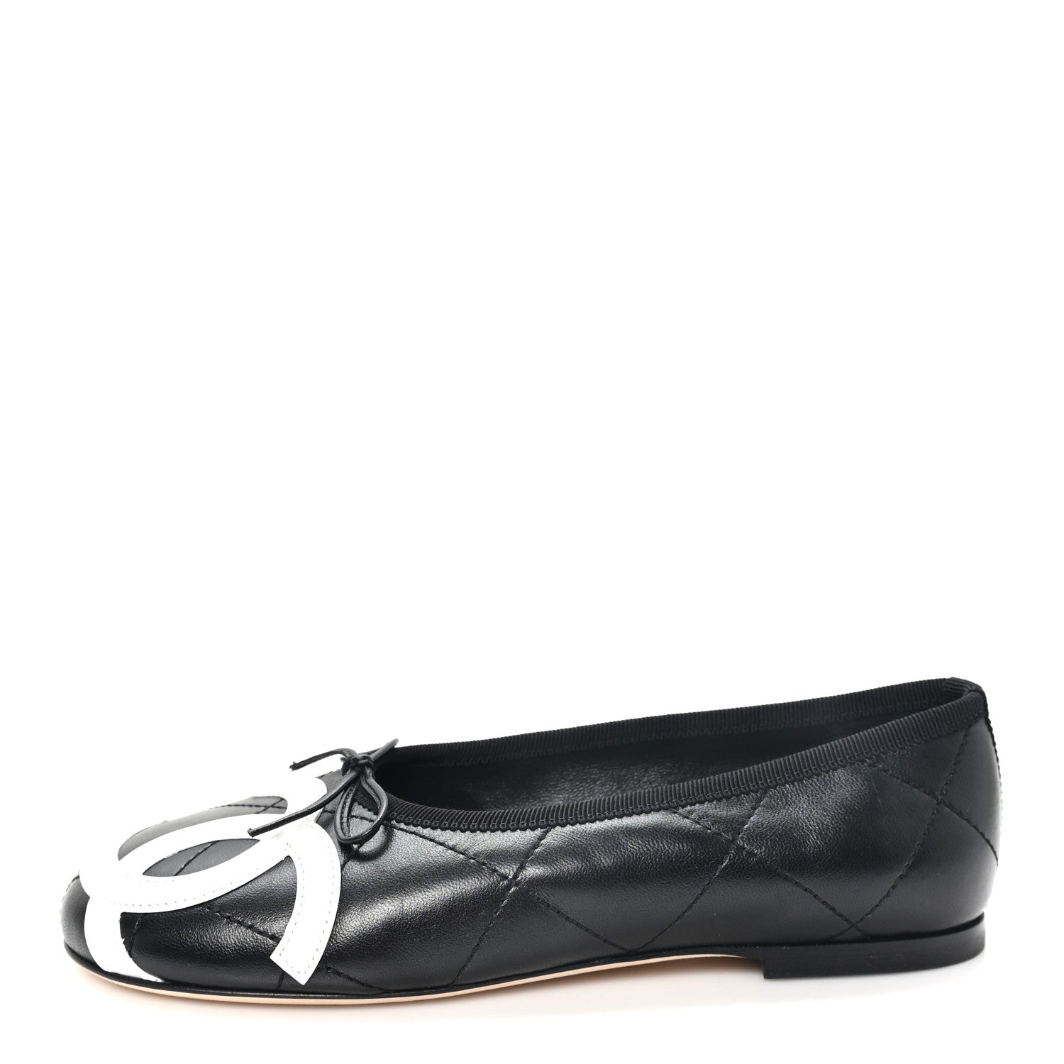 Chanel Lambskin Quilted CC Cambon Ballet Flats 35.5 Black White 1 of 10