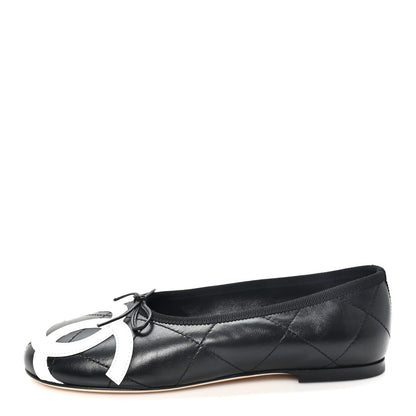 Chanel Lambskin Quilted CC Cambon Ballet Flats 35.5 Black White 1 of 10