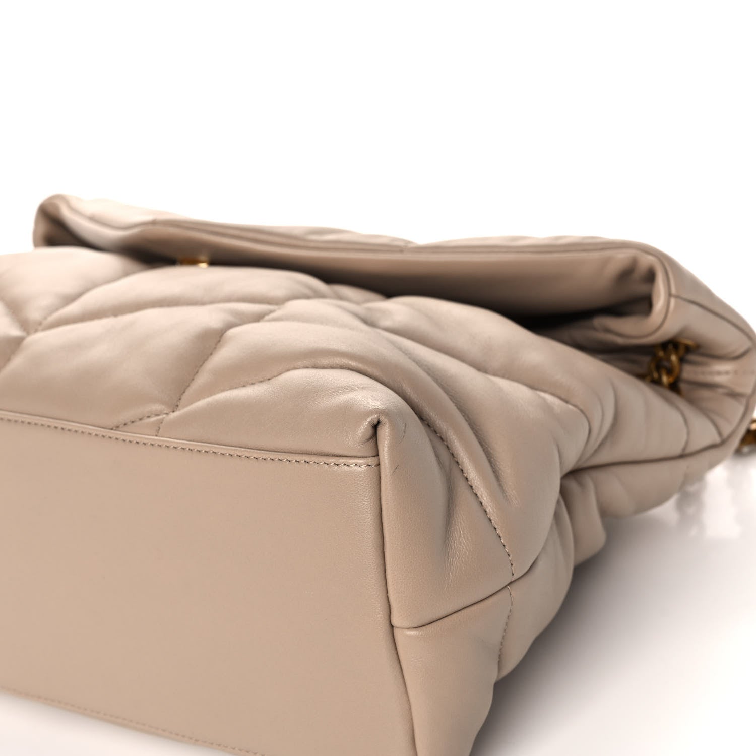 Saint Laurent Lambskin Quilted Medium Loulou Puffer Monogram Chain Satchel Dark Beige 10 of 13