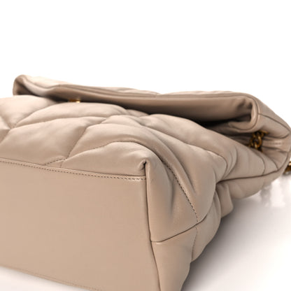 Saint Laurent Lambskin Quilted Medium Loulou Puffer Monogram Chain Satchel Dark Beige 10 of 13