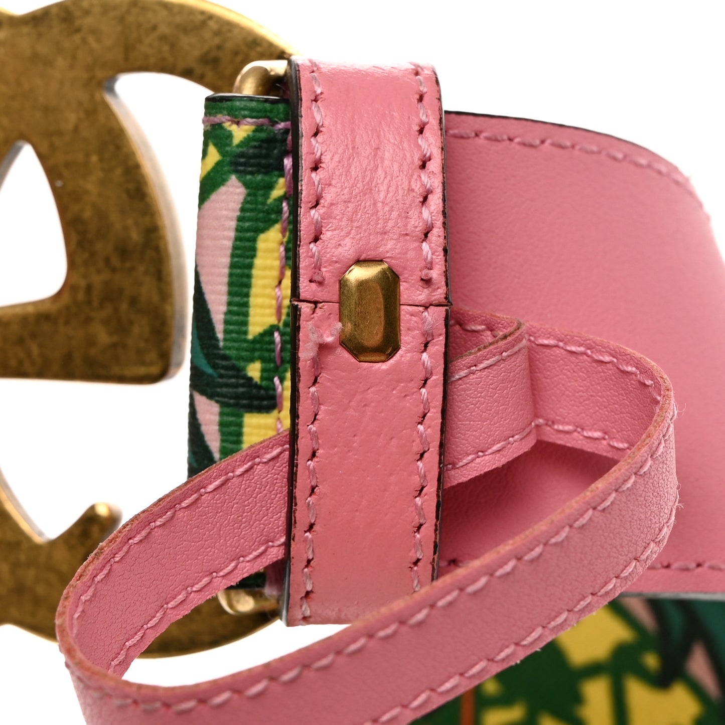 Supreme Canvas Textured Dollar Calfskin Pineapple Rose Double G 40mm Belt 85 34 Yellow Green Butter Pink