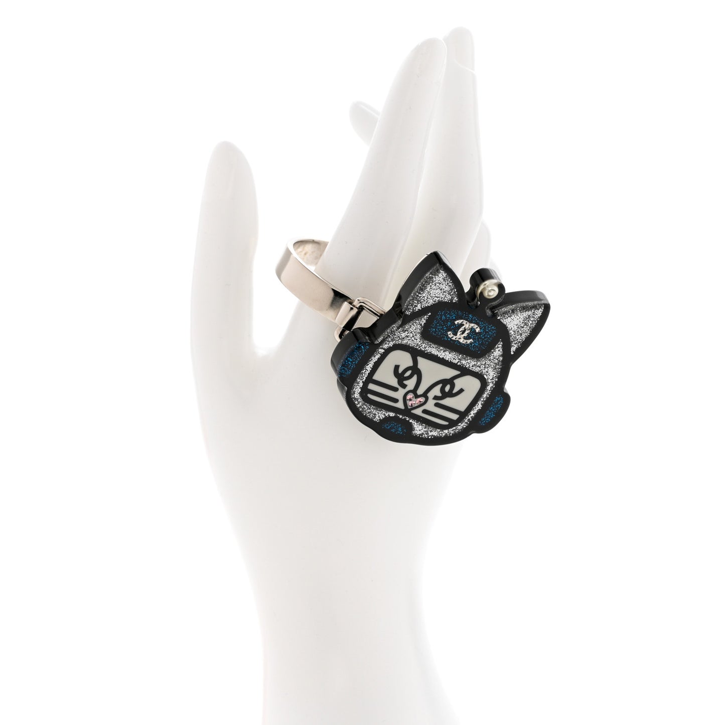 Resin Emoji Robot Cat Bracelet Silver Blue