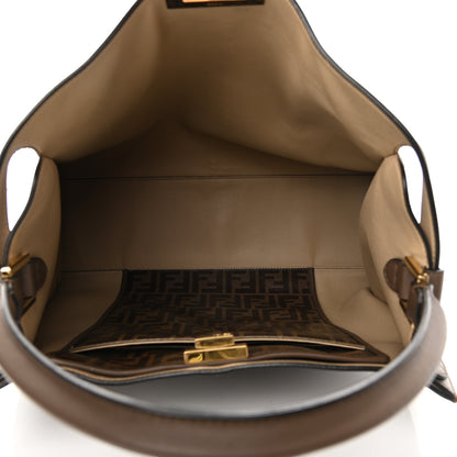 Fendi Vitello Seta Glazed Fabric FF 1974 Large Peekaboo X-Lite Maya Mogano Panna 5 of 10