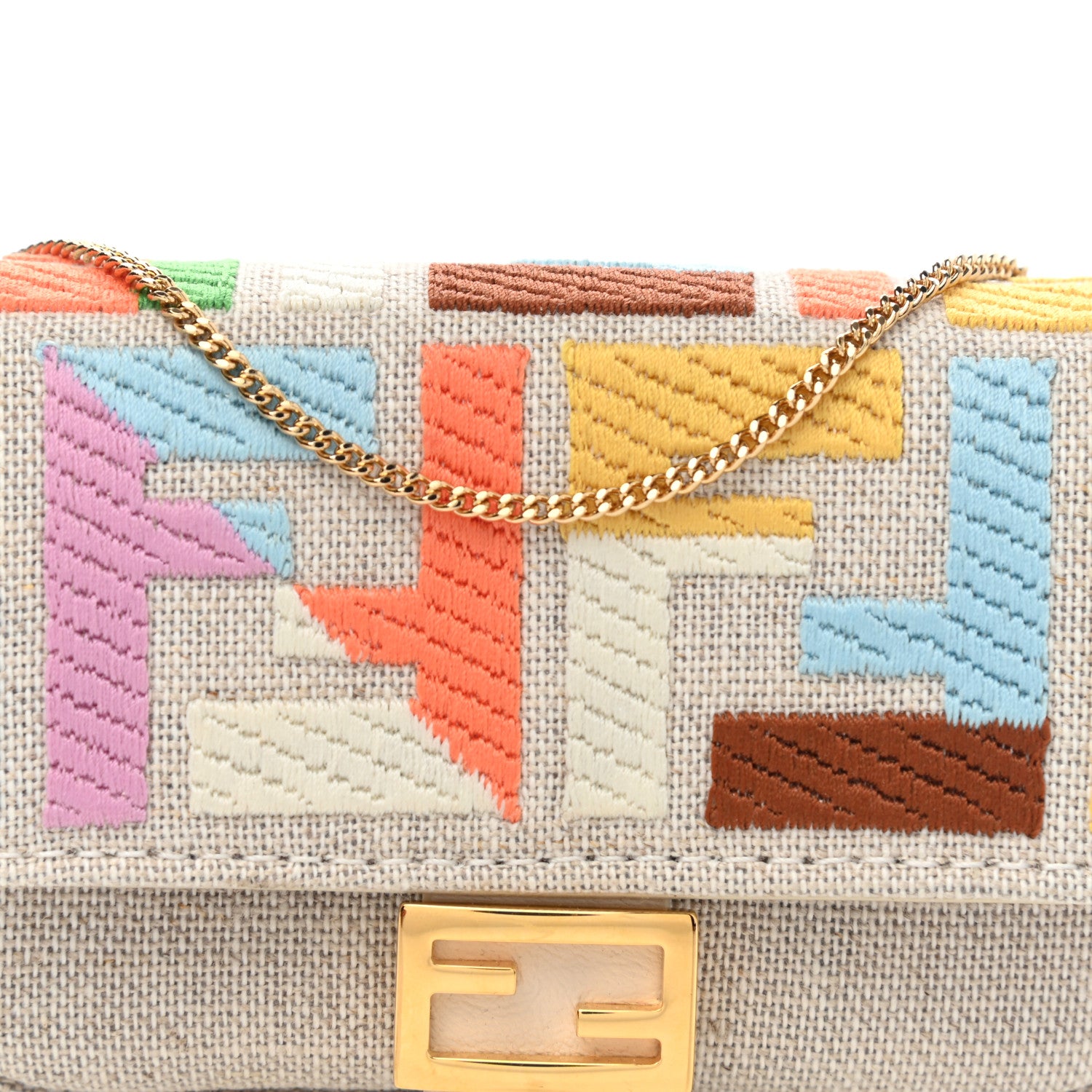 Fendi Kuban Canvas FF Embroidered Nano Baguette Charm Grezzo Multicolor 8 of 14