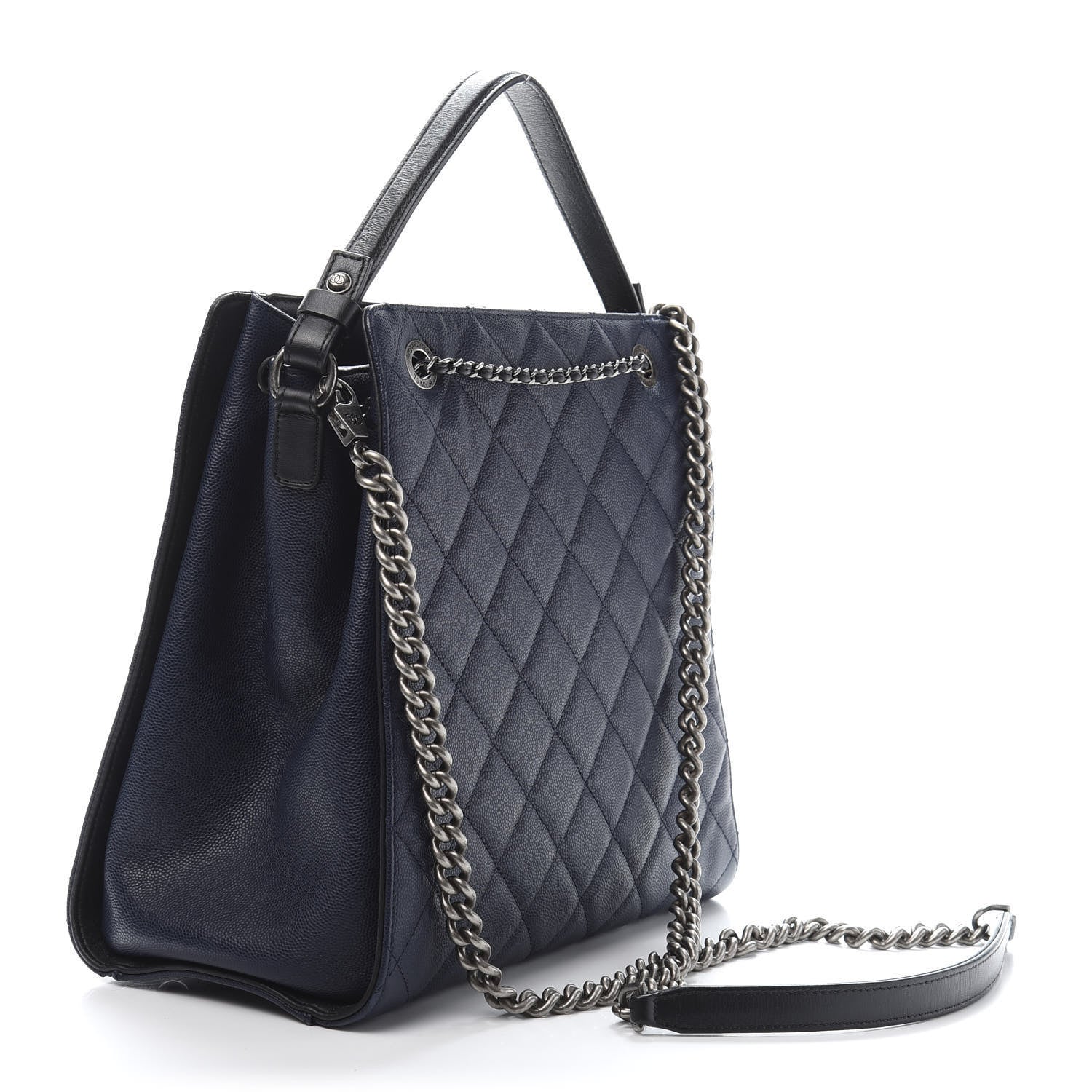 Chanel Caviar Quilted Medium CC Bucket Bag Dark Blue 4 of 11