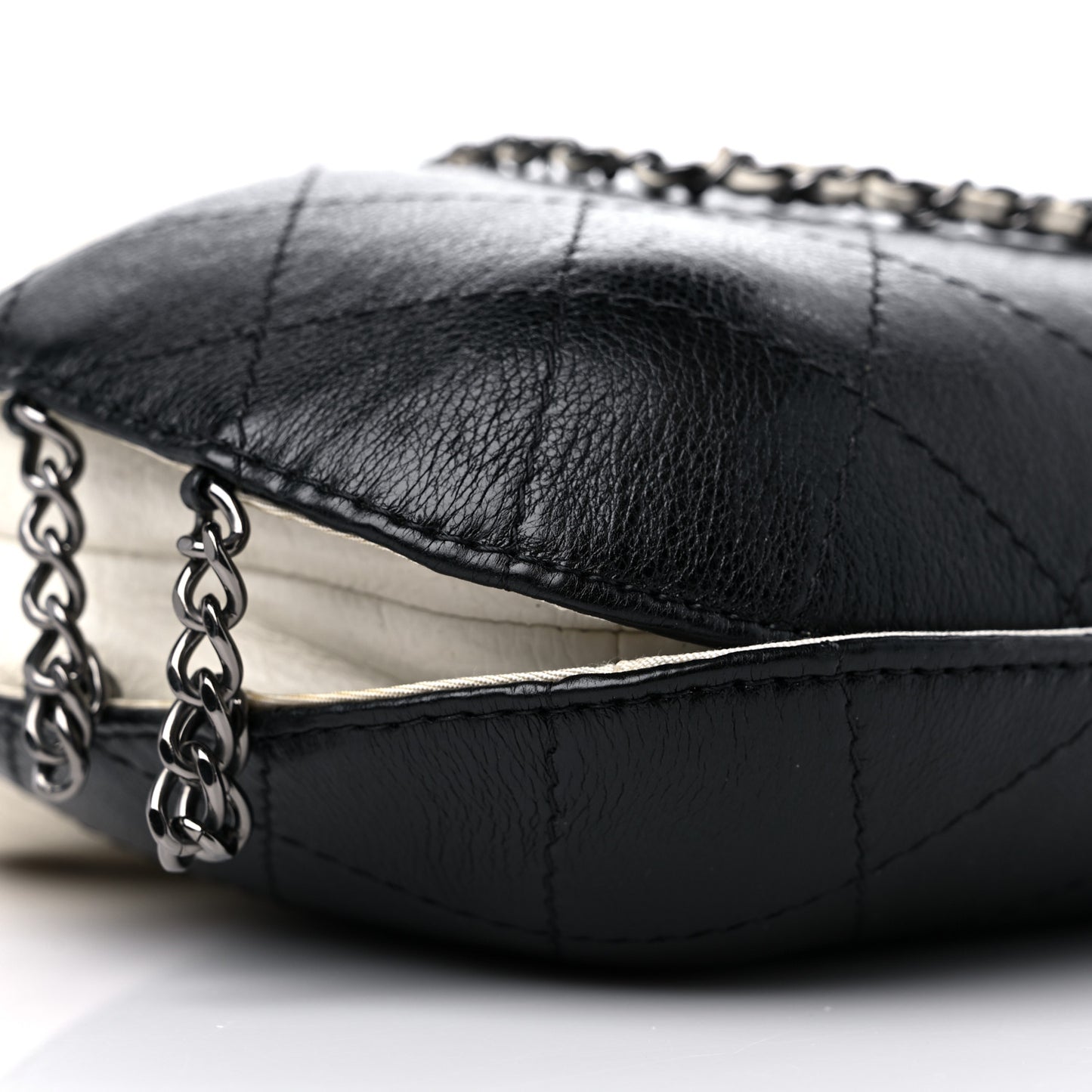 Aged Calfskin Quilted Small Gabrielle Bucket White Black