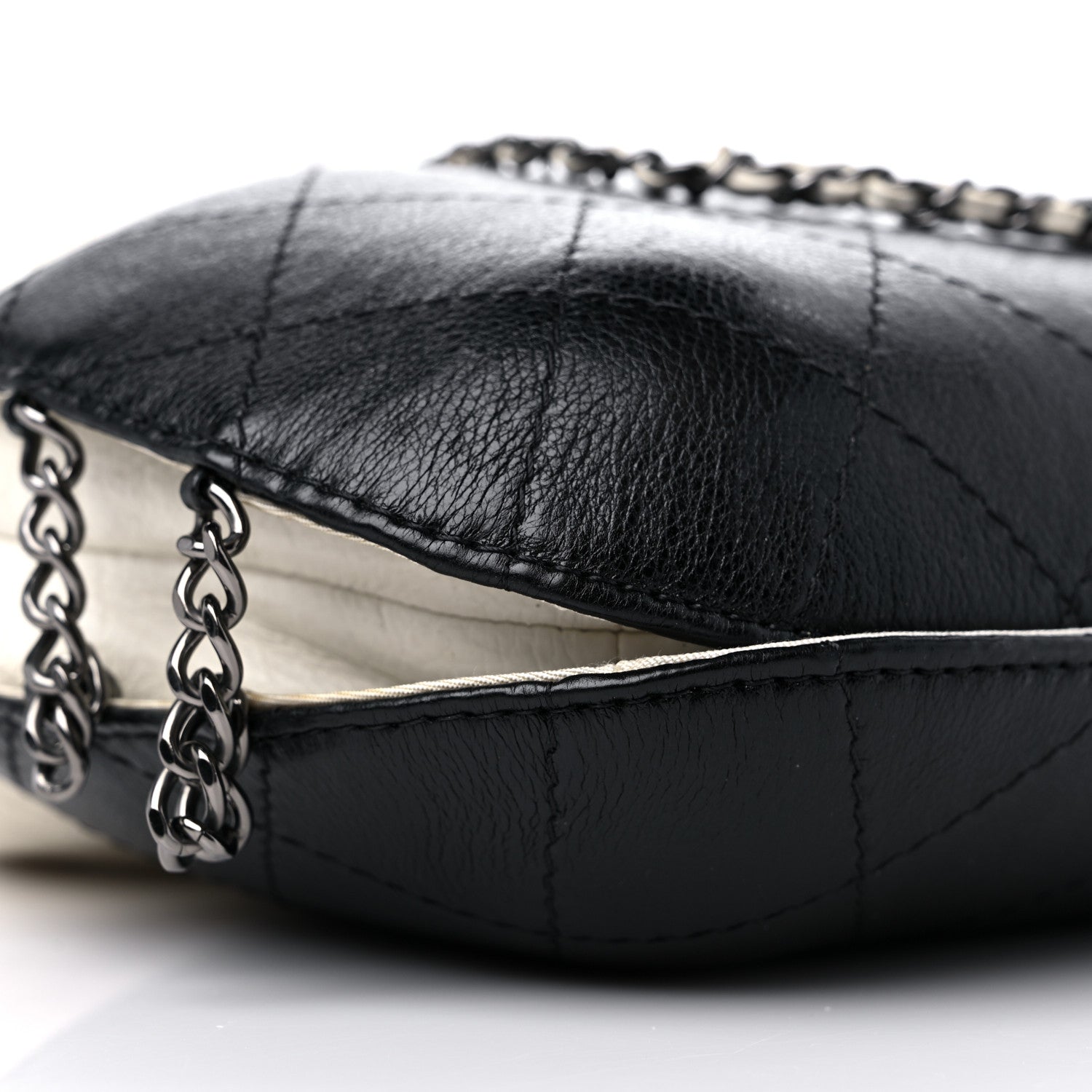 Chanel Aged Calfskin Quilted Small Gabrielle Bucket White Black 8 of 12