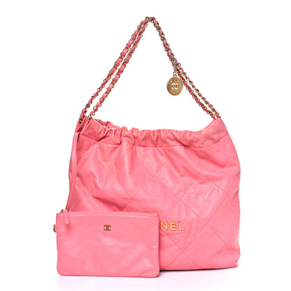 Chanel Shiny Calfskin Quilted Chanel 22 Drawstring Bag Coral Pink Coral Pink 3 of 11