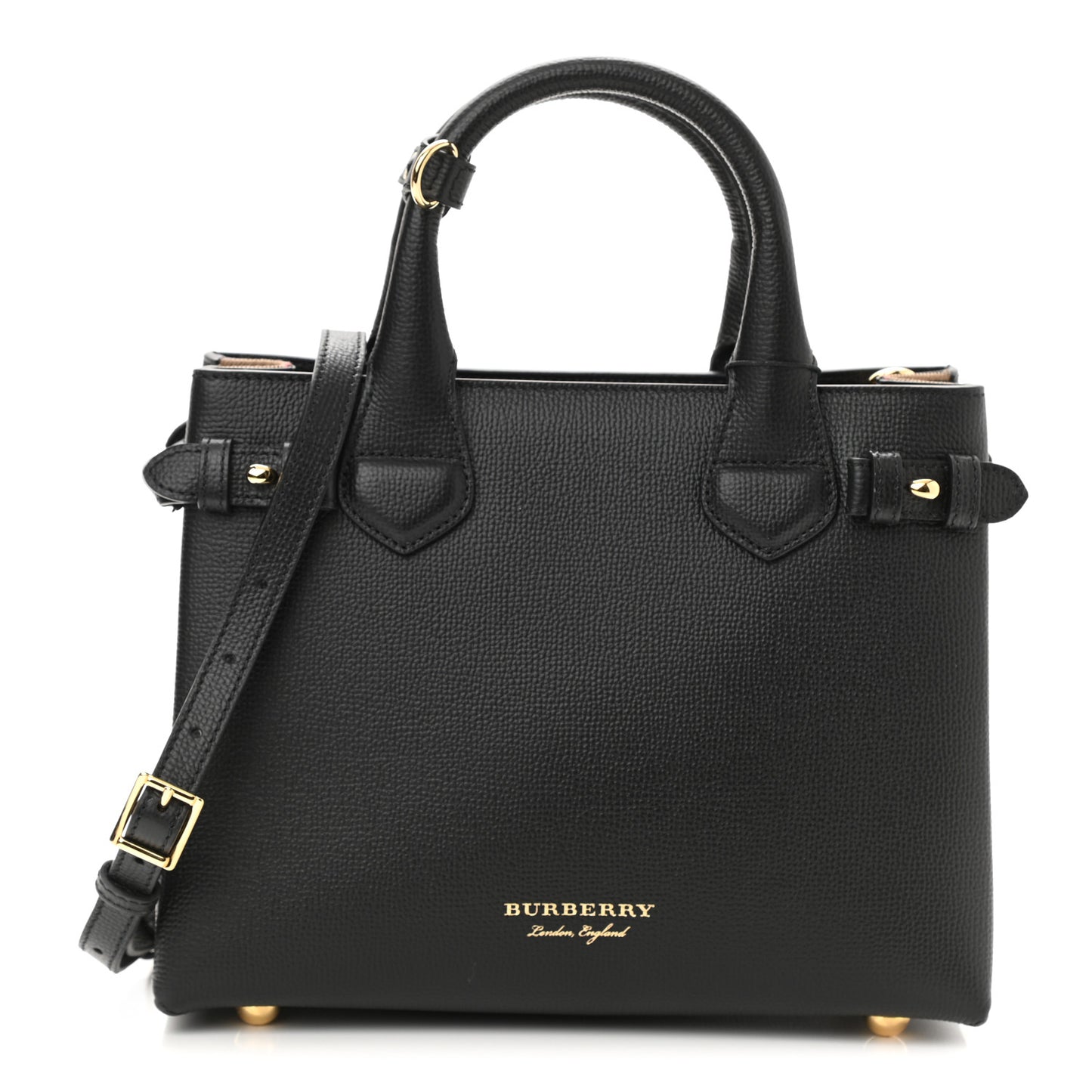 Derby Calfskin House Check Small Banner Tote Black