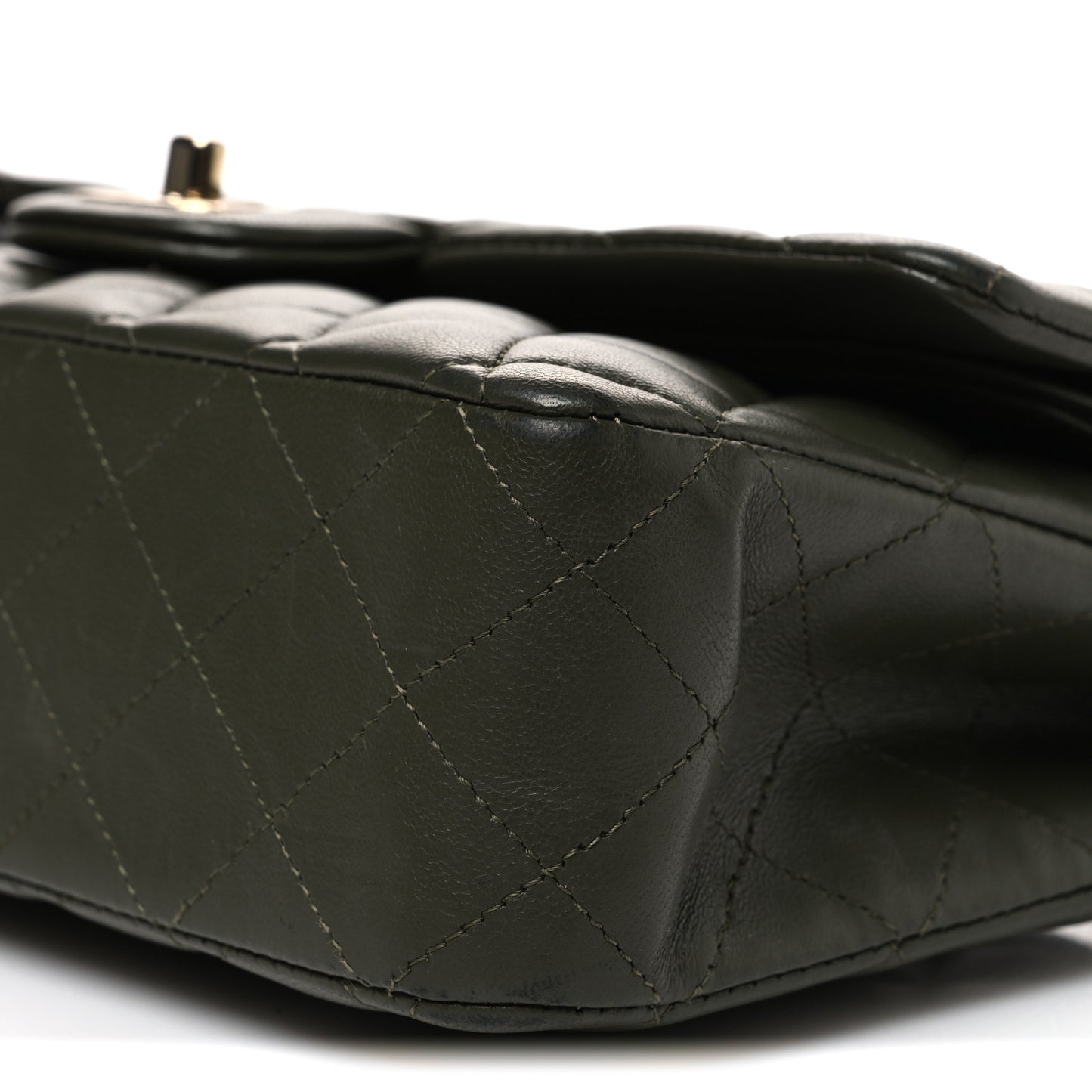 Lambskin Quilted Medium Double Flap Khaki