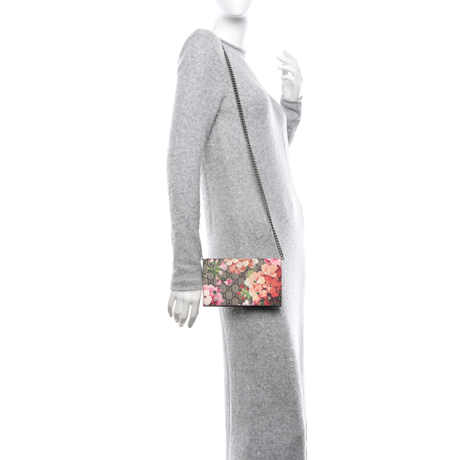 Gucci GG Supreme Monogram Blooms Chain Wallet Beige Multicolor Dry Rose 2 of 11