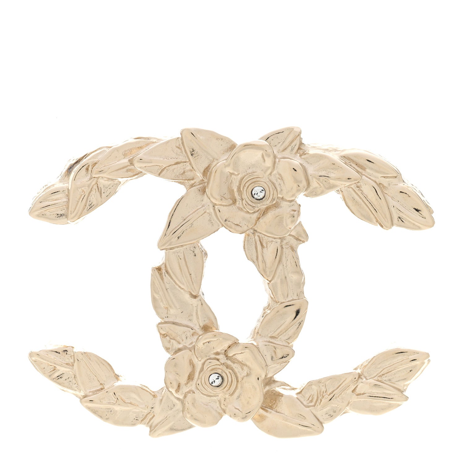 Chanel Metal CC Flower Leaves Brooch Silver 1 of 5