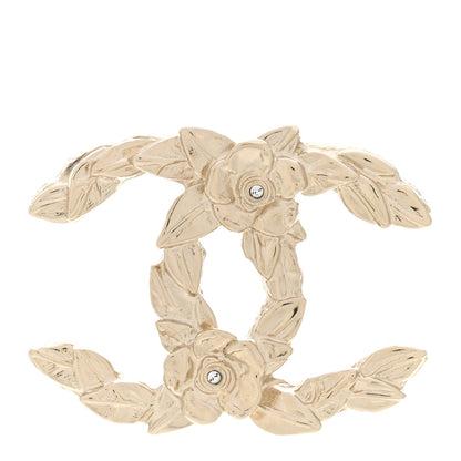 Chanel Metal CC Flower Leaves Brooch Silver 1 of 5