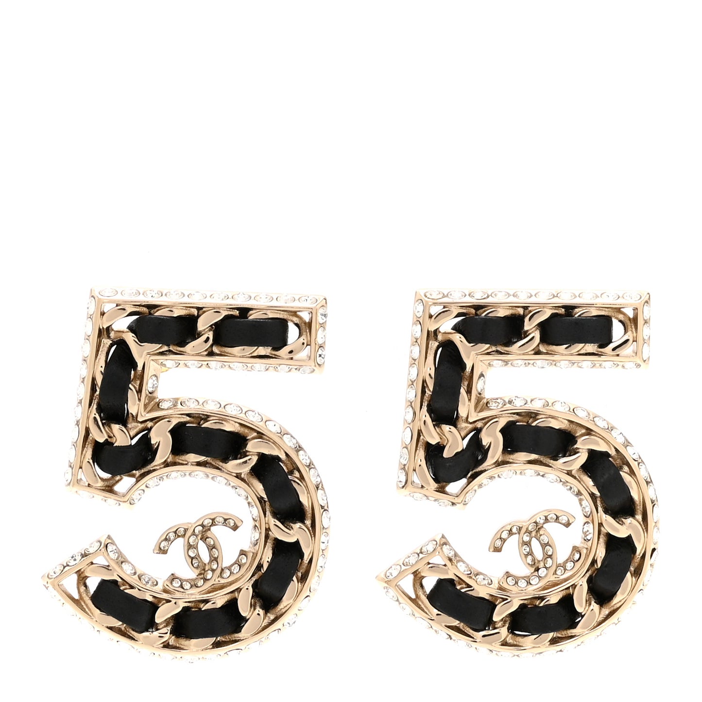 Crystal Lambskin Chain CC No 5 Earrings Gold Black