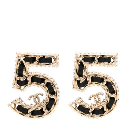 Chanel Crystal Lambskin Chain CC No 5 Earrings Gold Black 1 of 4