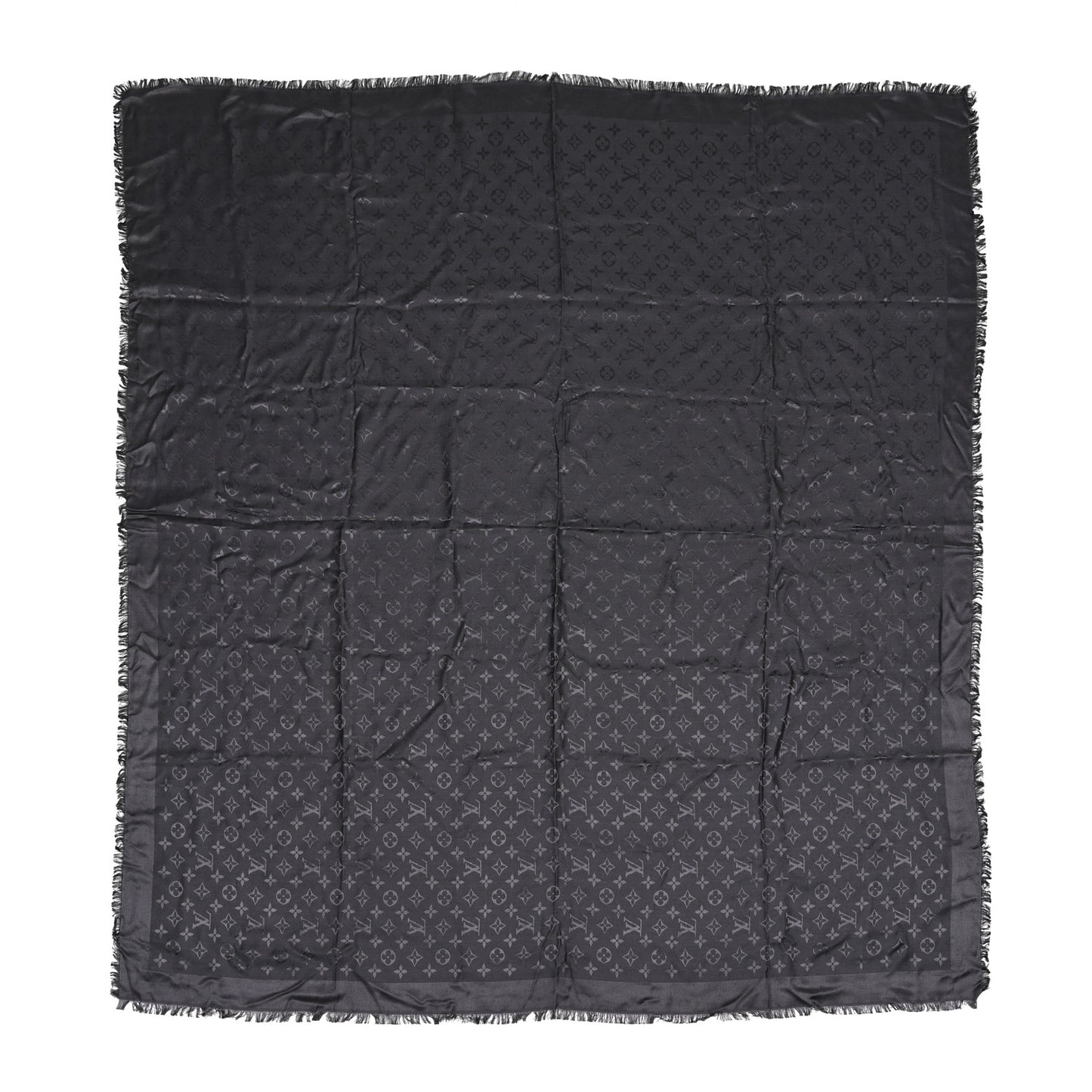Silk Wool Monogram Shawl Charcoal Grey