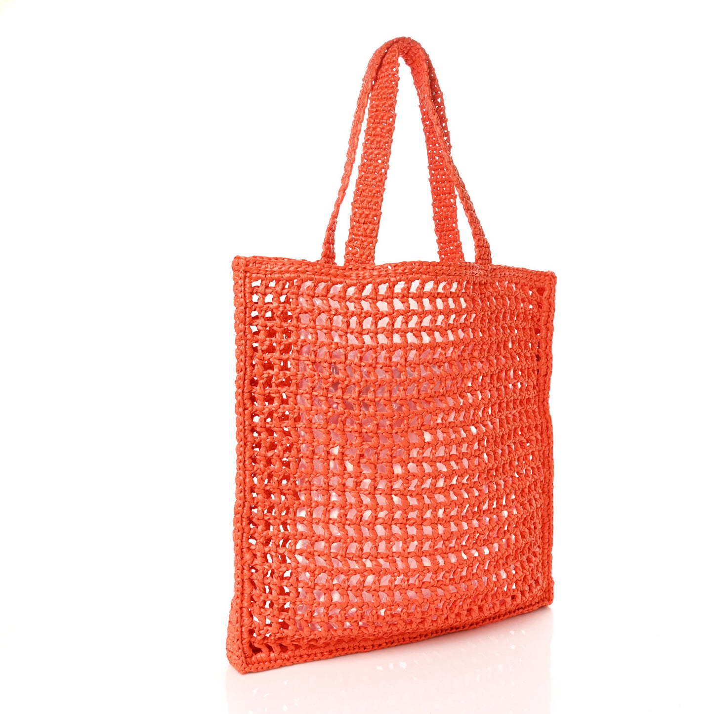 Yarn Raffia Effect Crochet Logo Embroidered Tote Bag Arancio