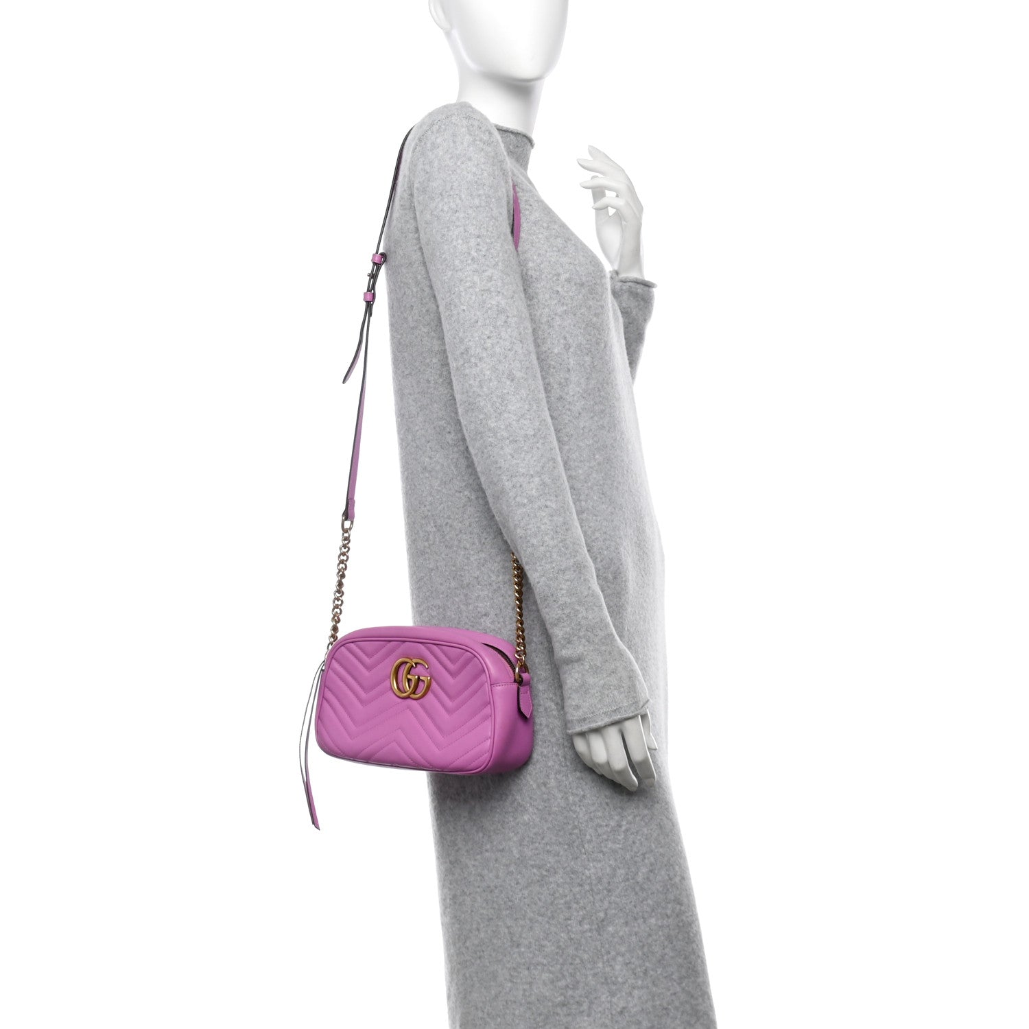 Gucci Calfskin Matelasse Small GG Marmont Chain Shoulder Bag Candy Mousse 2 of 11