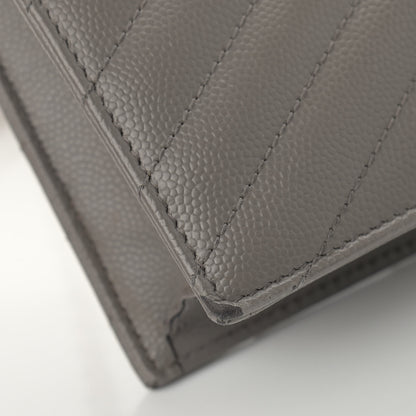 Saint Laurent Grain De Poudre Matelasse Chevron Monogram Envelope Chain Wallet Coal 10 of 15