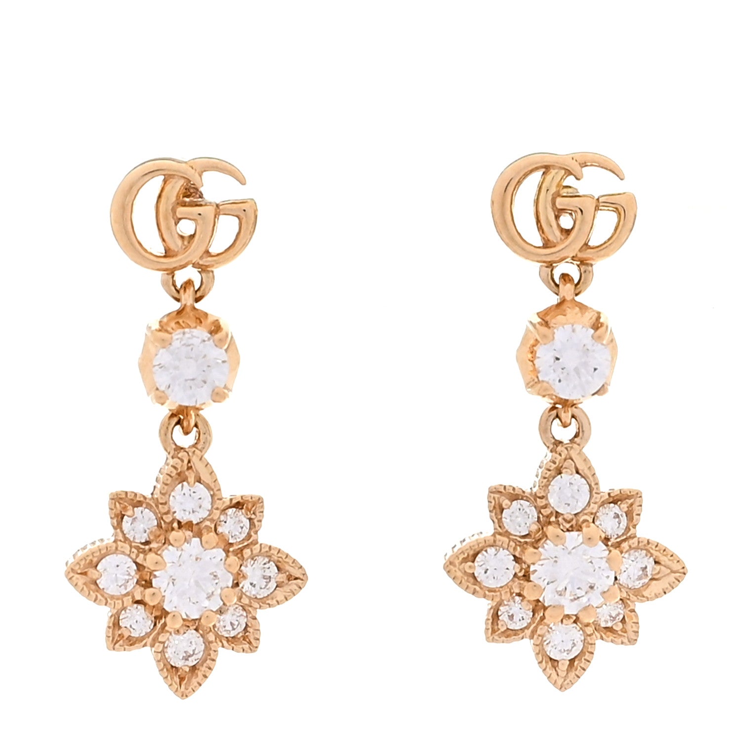 Gucci 18K Rose Gold Diamond Flora Drop Earrings 1 of 5