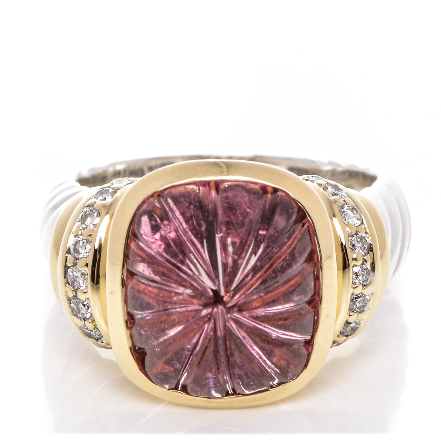 David Yurman Sterling Silver 18K Gold Diamond Carved Tourmaline 14mm Ring 59.5 9 1 of 4