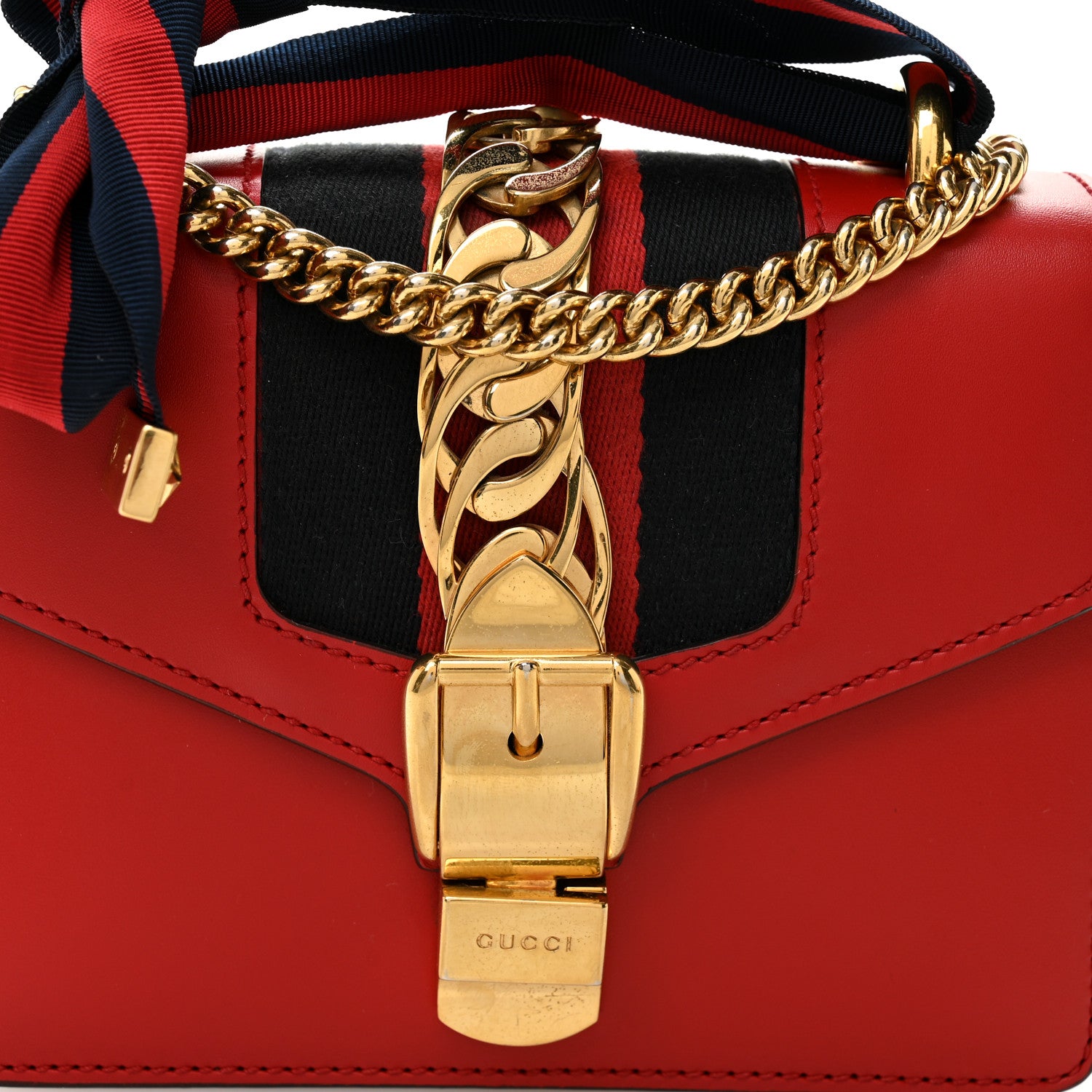 Gucci Calfskin Mini Sylvie Chain Shoulder Bag Hibiscus Red 8 of 12