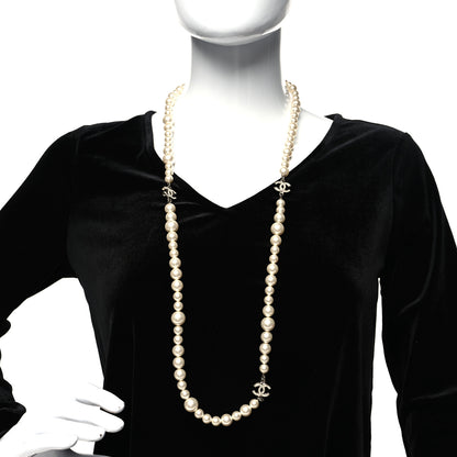 Chanel Graduated Pearl Crystal CC Long Necklace White 2 of 5