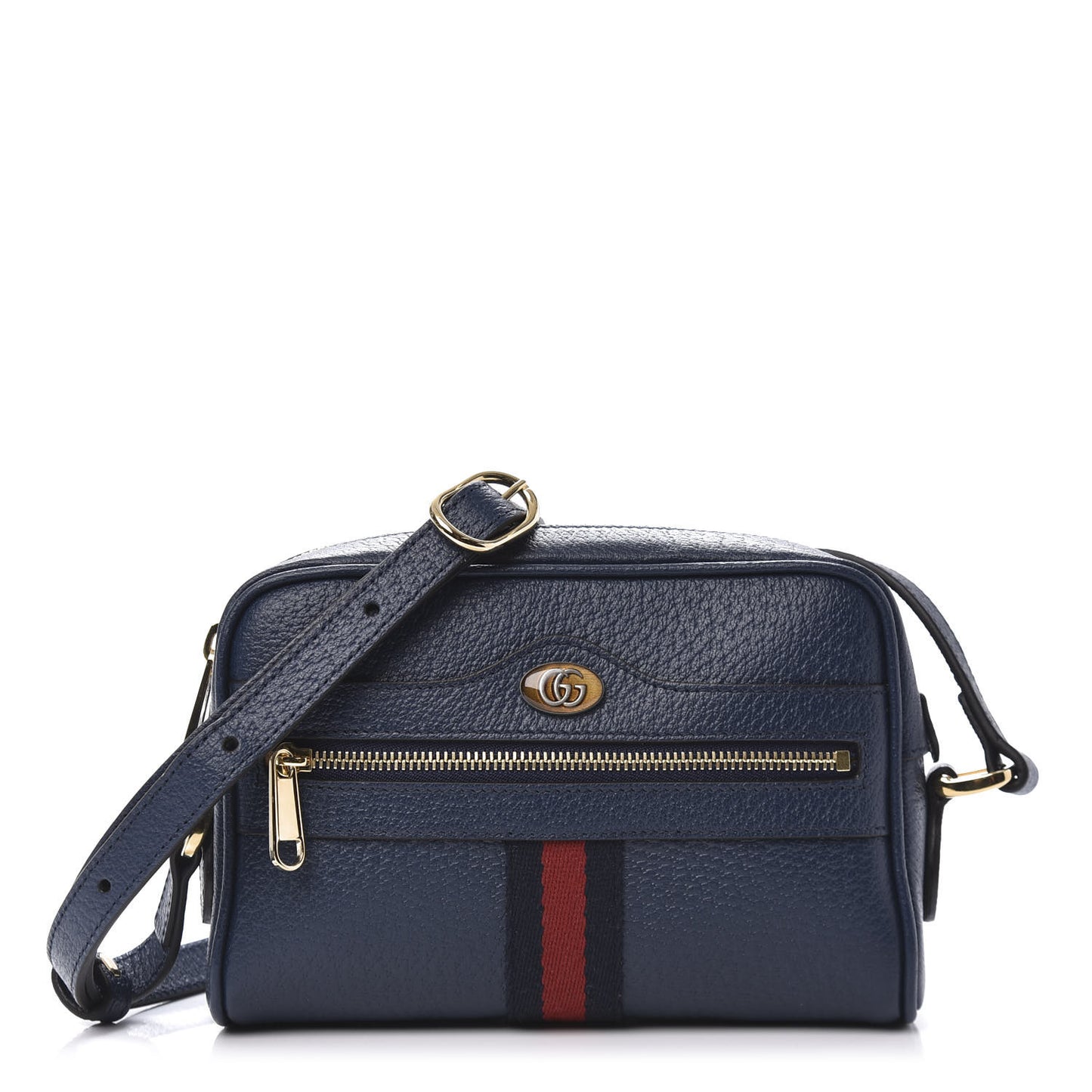 Textured Calfskin Web Mini Ophidia Shoulder Bag Blue Agata