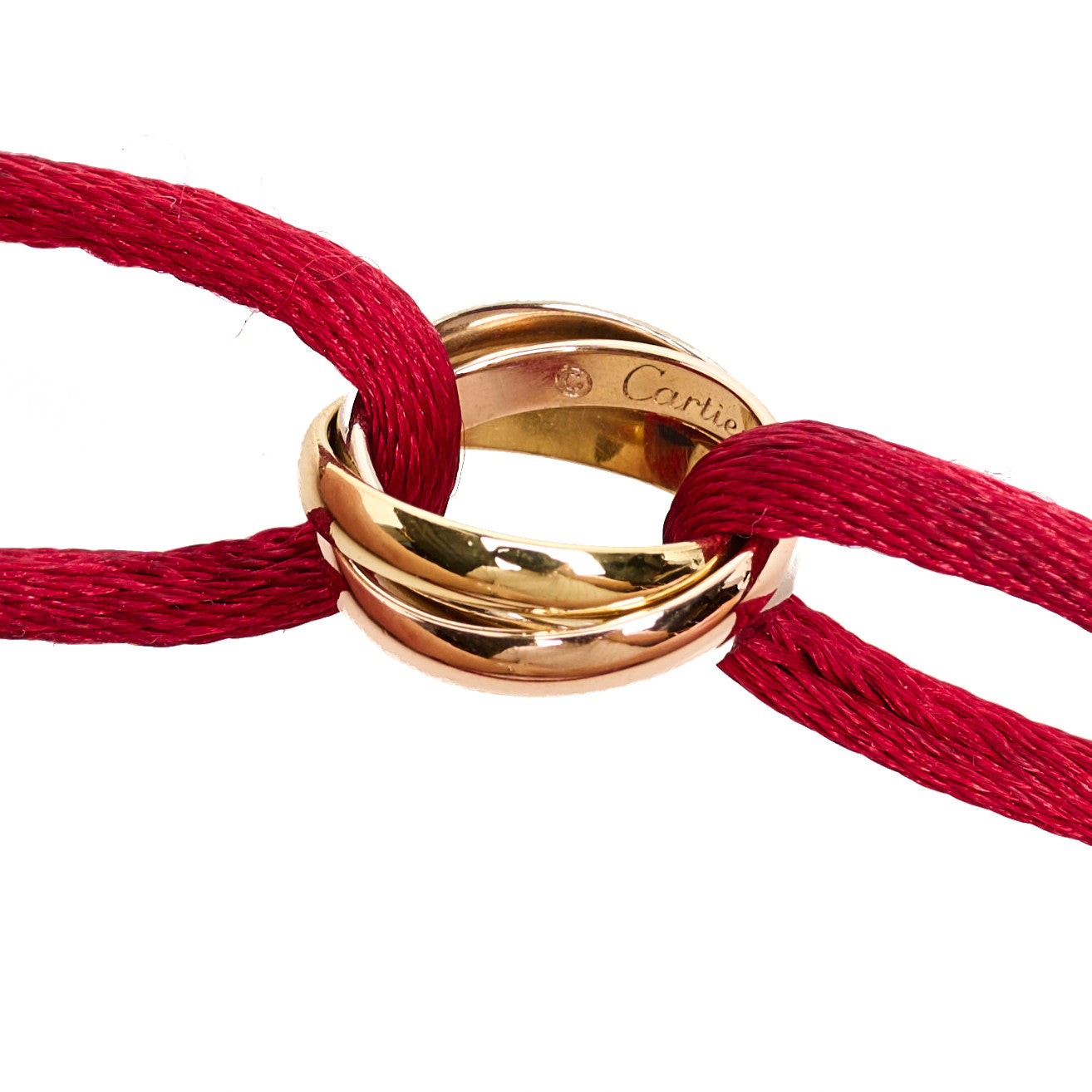 Cartier 18K Pink Yellow White Gold Trinity Cord Bracelet Red 3 of 6