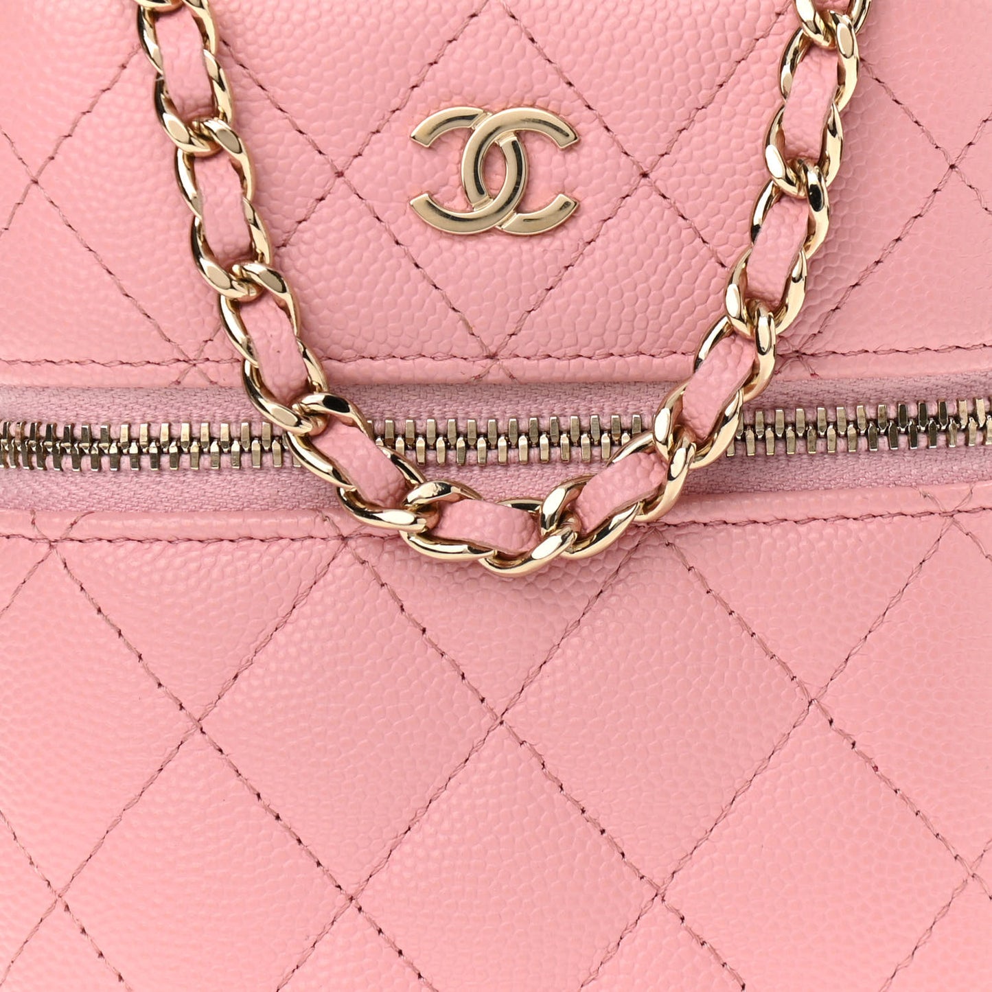 Caviar Quilted Phone Holder With Chain Pink