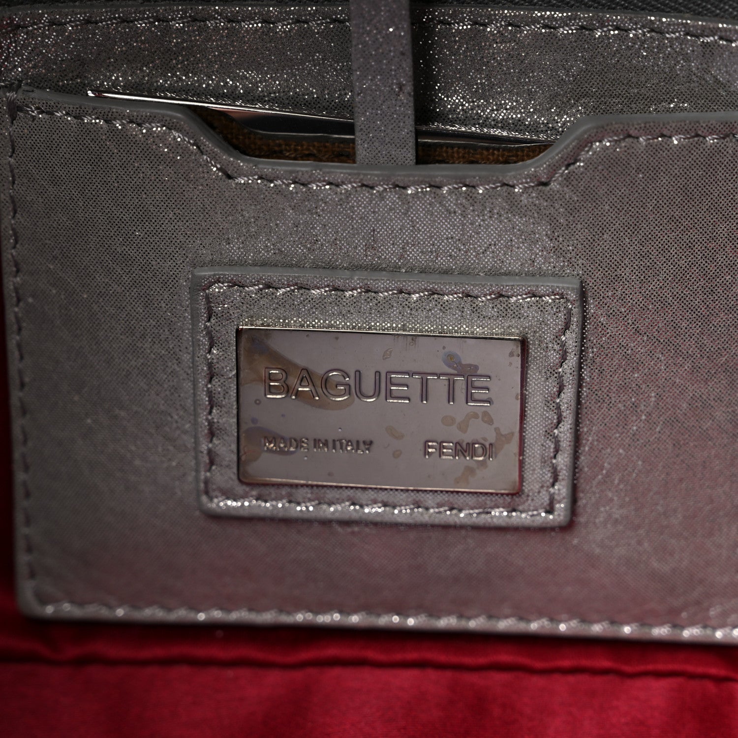 Fendi Metallic Lurex Zucca Vitello Baguette Oro Argento 6 of 8