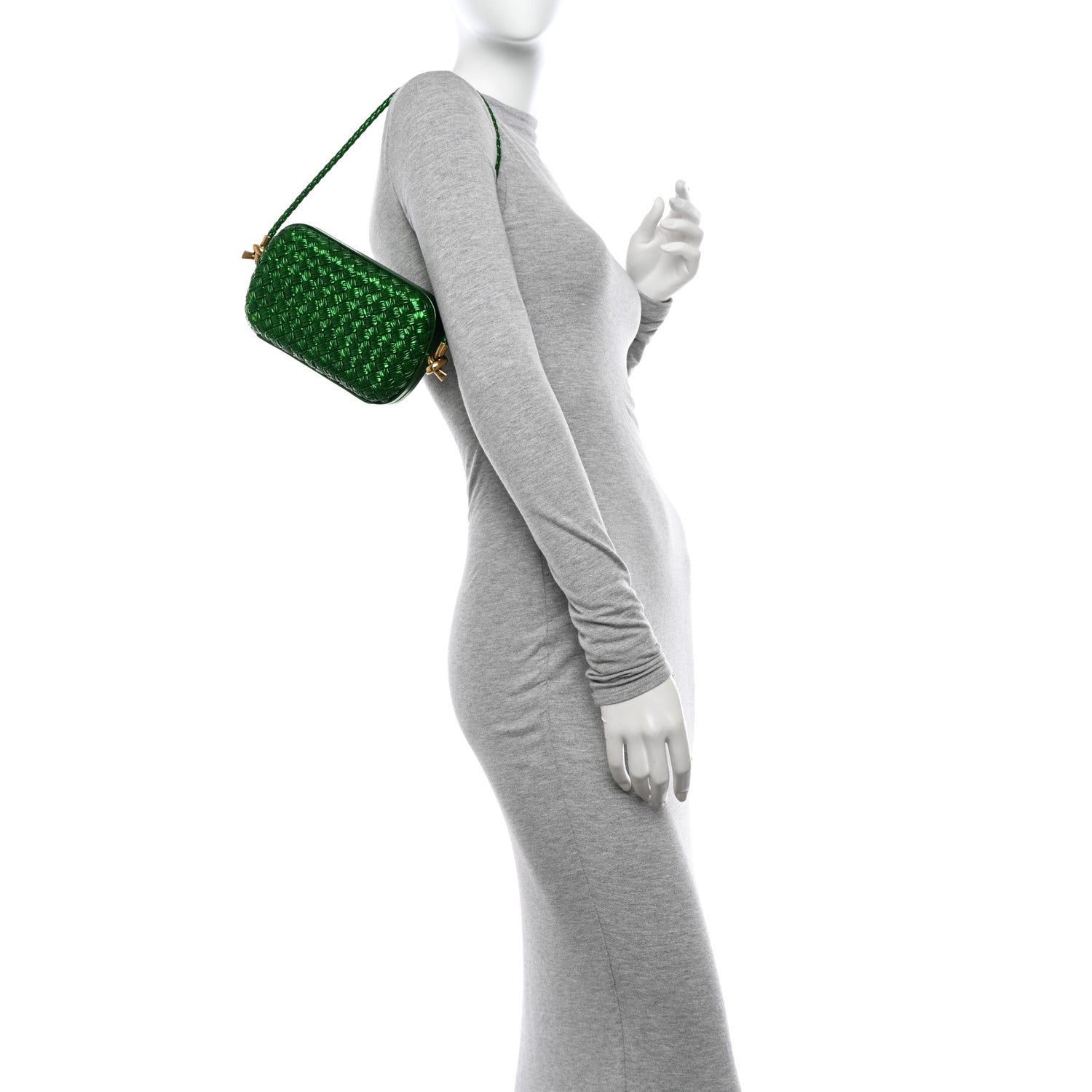 Bottega Veneta Metallic Calfskin Intrecciato Knot On Strap Envy 2 of 9