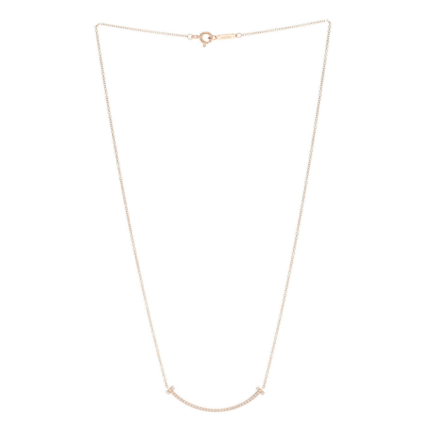 18K Rose Gold Diamond Small T Smile Pendant Necklace