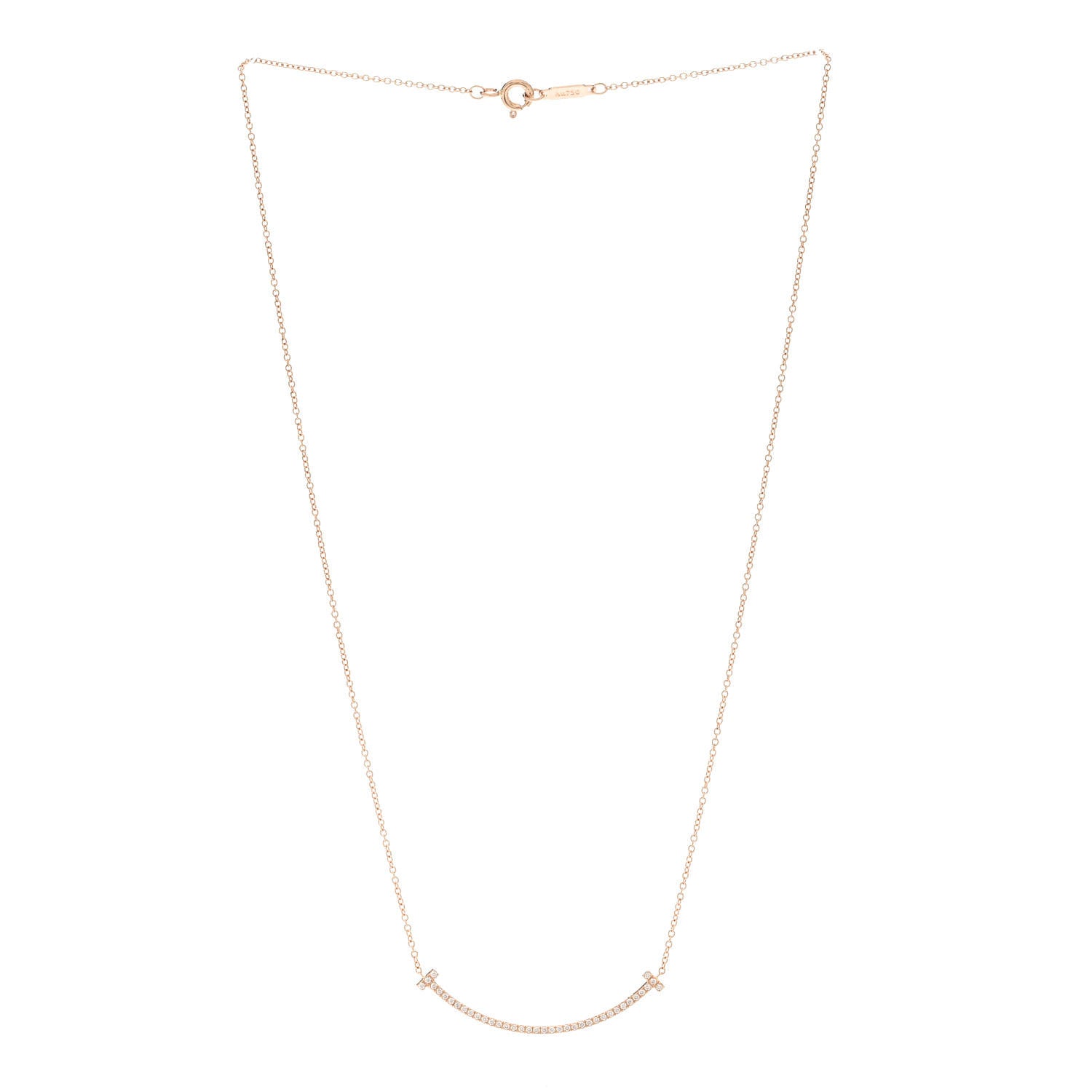 Tiffany 18K Rose Gold Diamond Small T Smile Pendant Necklace 3 of 5