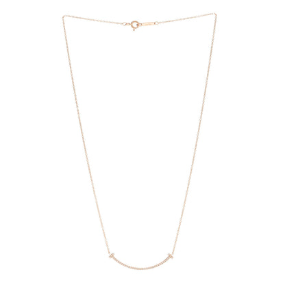 Tiffany 18K Rose Gold Diamond Small T Smile Pendant Necklace 3 of 5