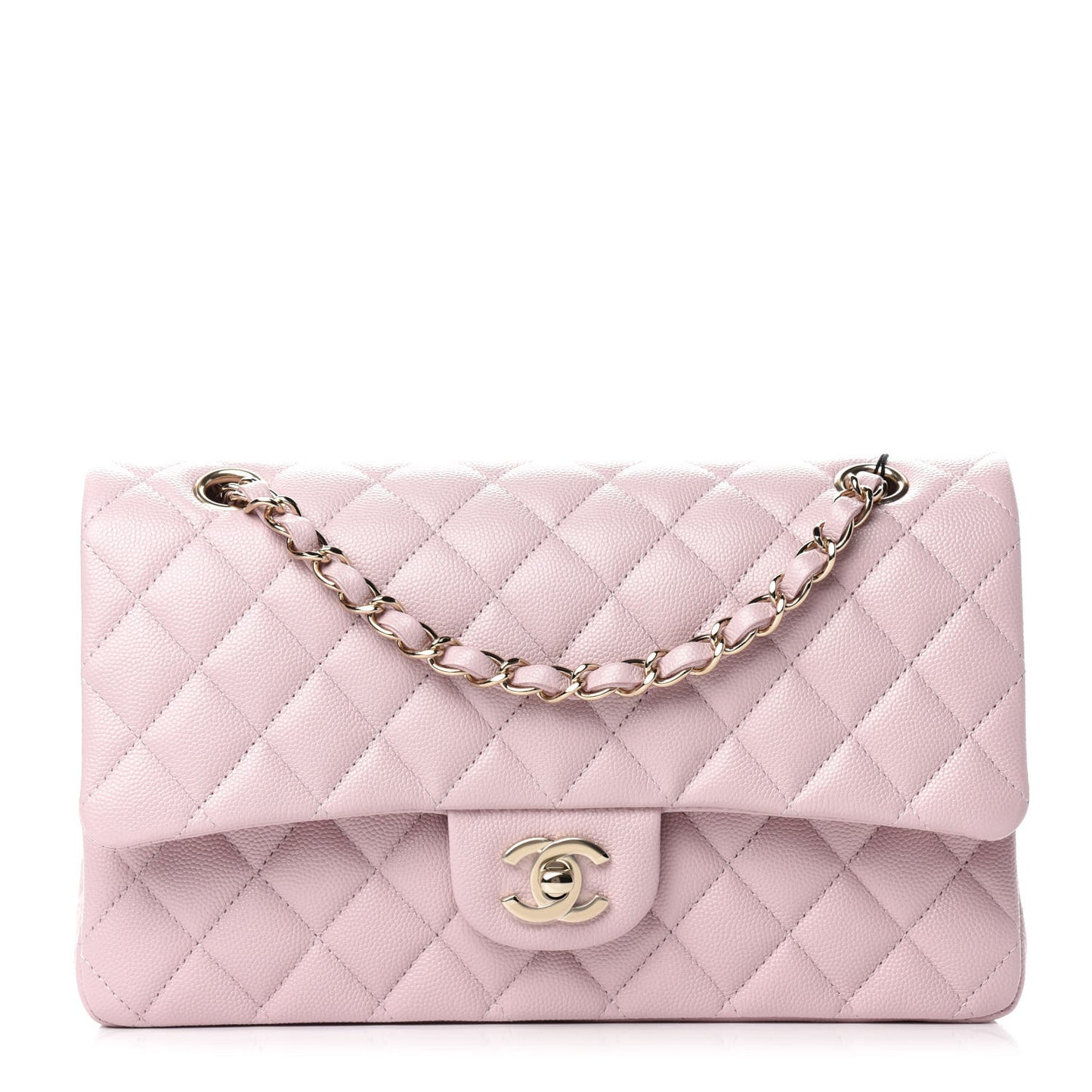Caviar Quilted Medium Double Flap Light Pink