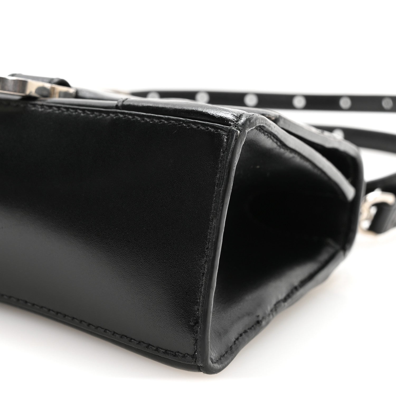 Balenciaga Box Calfskin Graffiti Logo Hourglass Top Handle Bag XS Black Silver 10 of 11