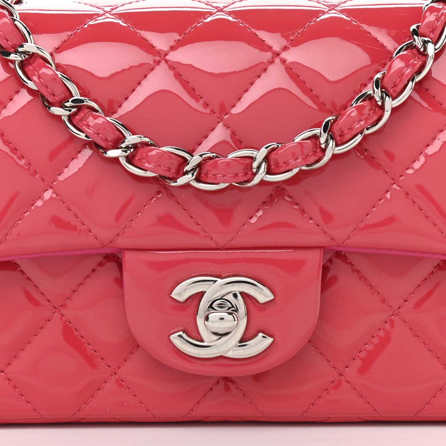 Patent Quilted Mini Rectangular Flap Pink