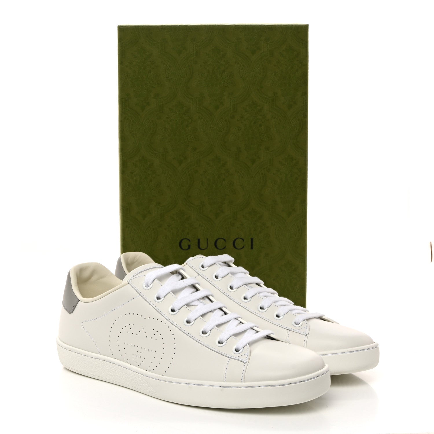 Gucci Calfskin Interlocking G Perforated Womens Ace Sneakers 40 White Grey Sky 9 of 9
