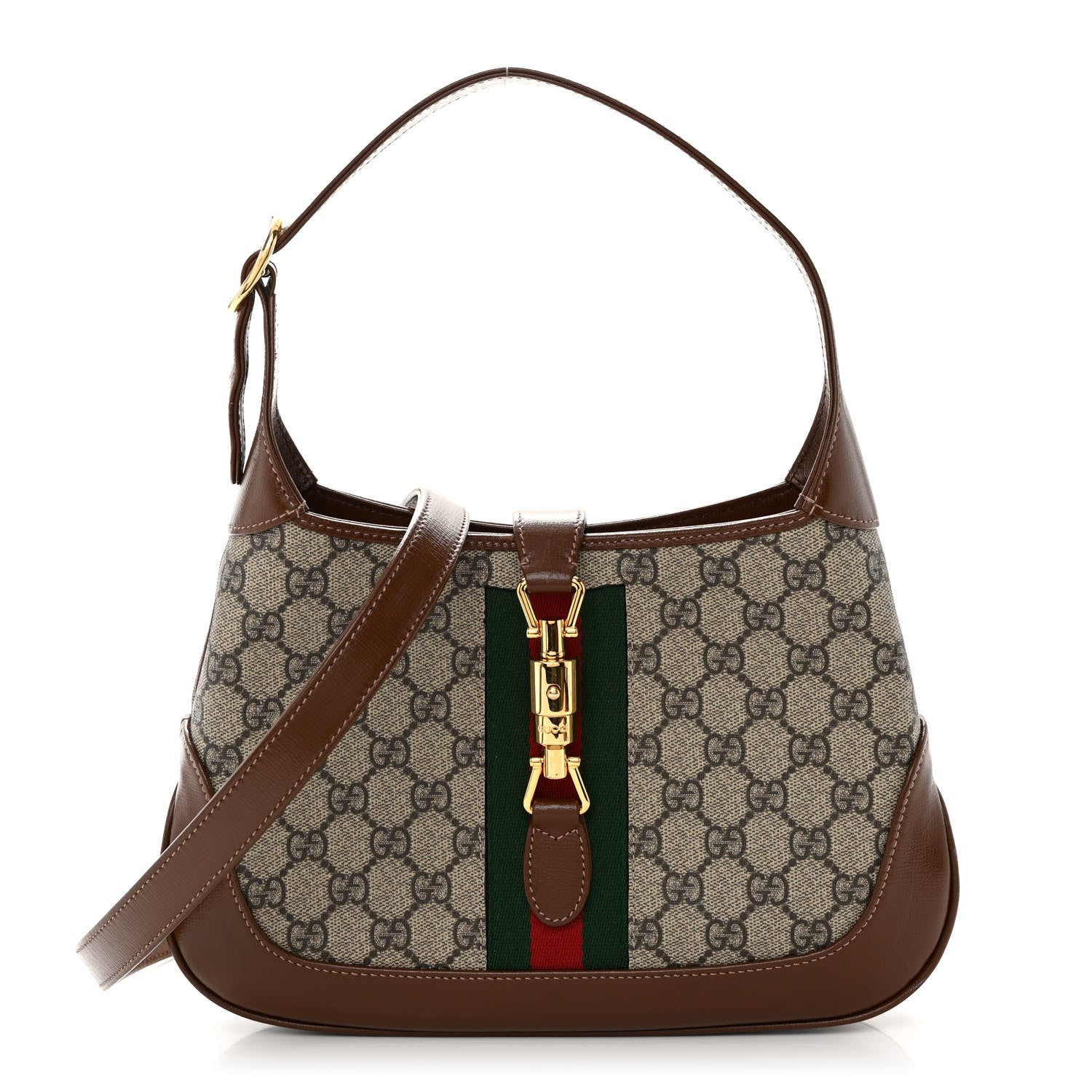 Gucci GG Supreme Monogram Azalea Calfskin Web Small Jackie 1961 Hobo Beige Ebony Brown Sugar 1 of 9