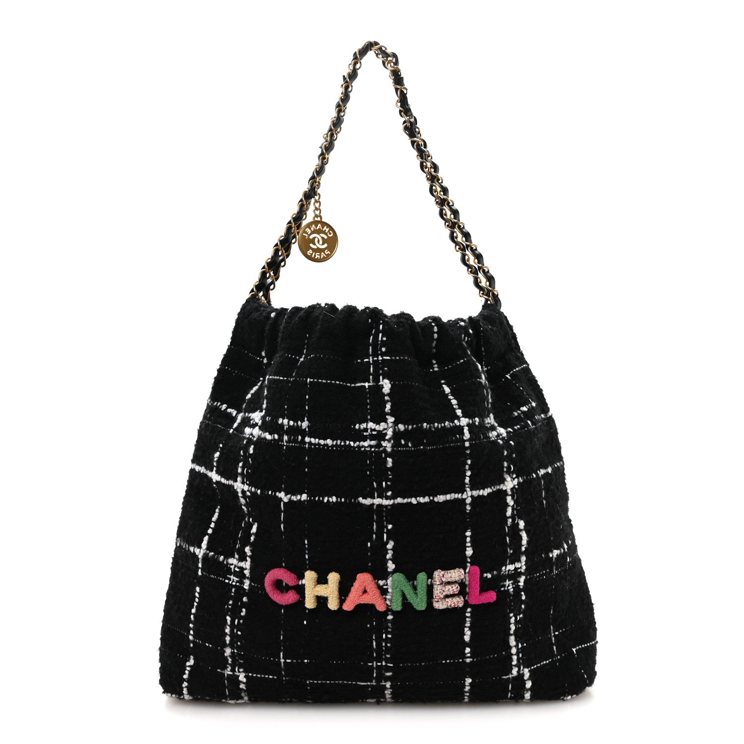 Chanel Wool Tweed Quilted Small Chanel 22 Black Multicolor 1 of 11