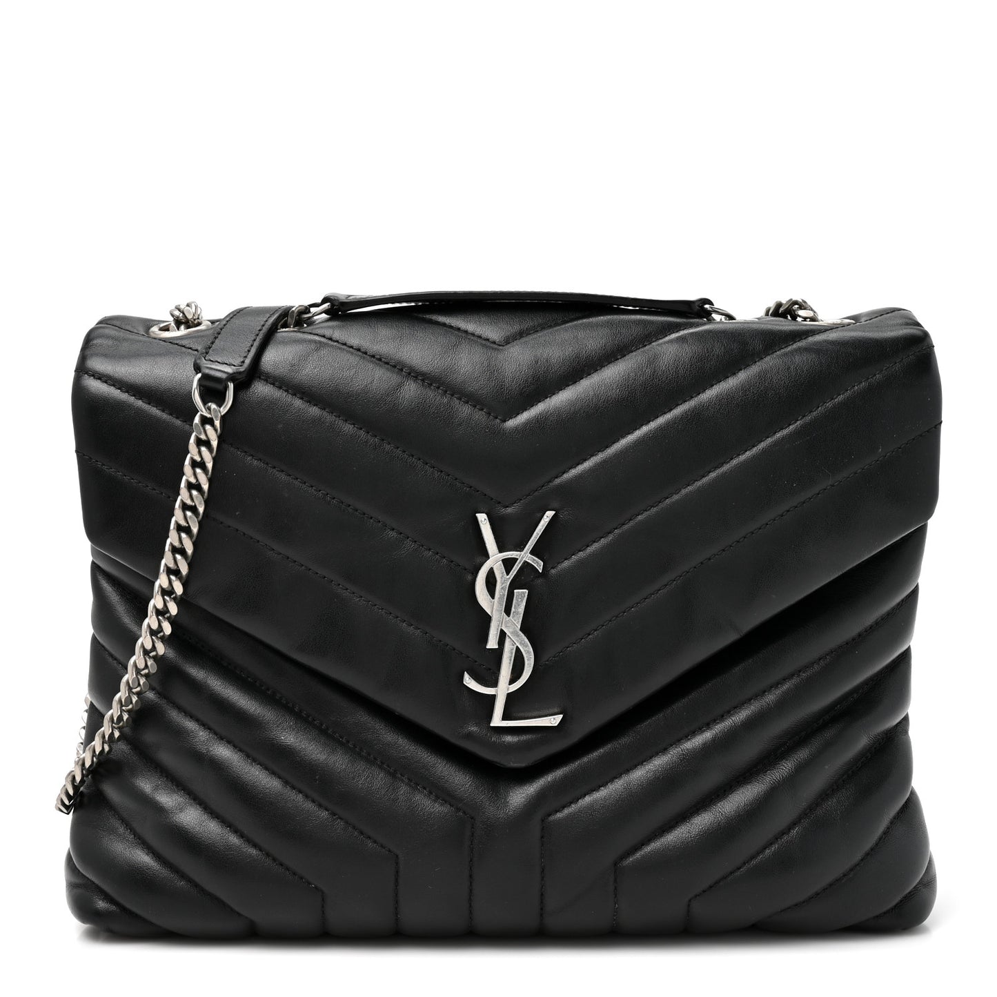 Grain de Poudre Calfskin Y Quilted Monogram Medium Loulou Chain Satchel Black