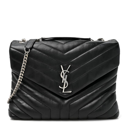 Saint Laurent Grain de Poudre Calfskin Y Quilted Monogram Medium Loulou Chain Satchel Black 1 of 16
