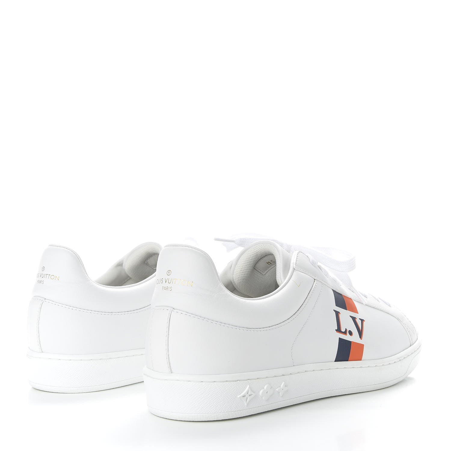 Louis Vuitton Calfskin Mens Luxembourg Sneakers 7 White Orange Navy 4 of 13