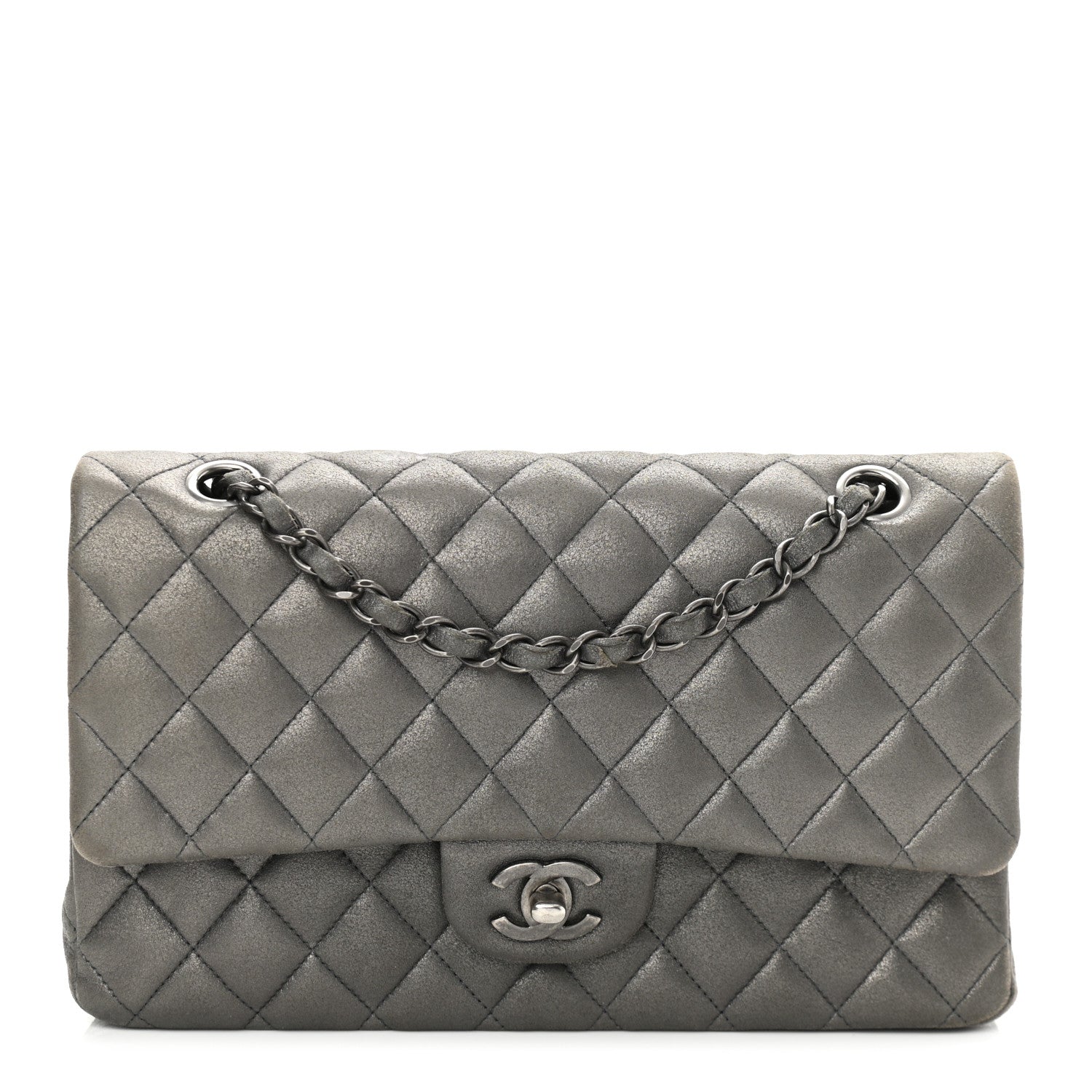 Chanel Metallic Lambskin Quilted Medium Double Flap Pewter 1 of 9